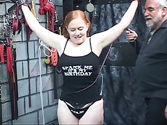 Redhead BBW Kirsten gets her fat ass whipped by master