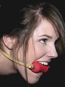 Slut fucked by dildo stick in iron cage bondage